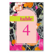 Maximalistische moderne marbelierte Blumenhochzeit Tischnummer (Rückseite)