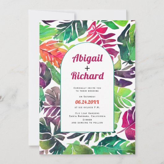 Maximalistische Tropische Blätter - QR-Kodierung Einladung (Vorderseite)