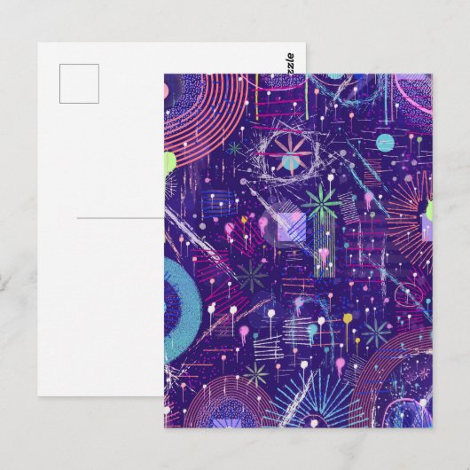 Maximalistischer Abstract auf Lila Postkarte (Vorne/Hinten)