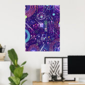 Maximalistischer Abstrakt auf Lila Poster (Heimbüro)