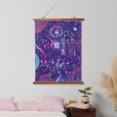 Maximalistischer Abstrakt auf Lila Wandteppich Mit Holzrahmen (Schlafzimmer)