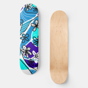 Maximalistischer Blumenneuro Art - Blau weiß Skateboard