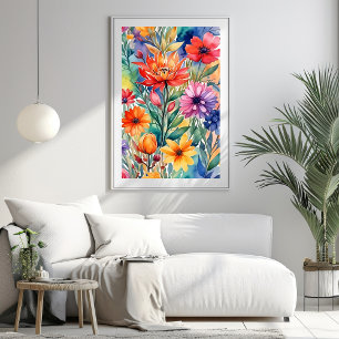 Maximalistischer Bunter Blumen-Kunstprint Poster