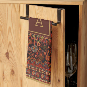 Maximalistischer Dekor Monogramm Vintage-Teppichmu Geschirrtuch