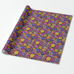 Maximalistischer Dopamine-Design-Layered-Smiley-Ic Geschenkpapier