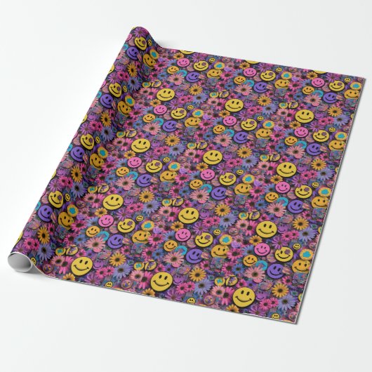 Maximalistischer Dopamine-Design-Layered-Smiley-Ic Geschenkpapier (Ungerollt)