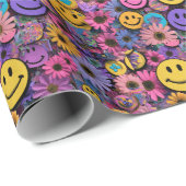 Maximalistischer Dopamine-Design-Layered-Smiley-Ic Geschenkpapier (Rolleneckpunkt)
