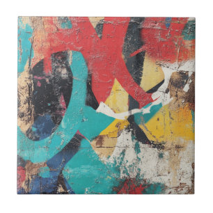 Maximalistischer Graffiti mit roten gelben blauen Fliese