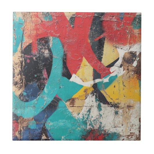 Maximalistischer Graffiti mit roten gelben blauen Fliese (Vorderseite)