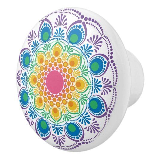 Maximalistischer Regenbogen-Blumenbrunnen Dot Mand Keramikknauf (Rechts)