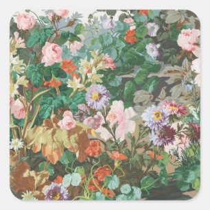Maximalistischer Traum Vintage Dunkle Blumenmuster Quadratischer Aufkleber