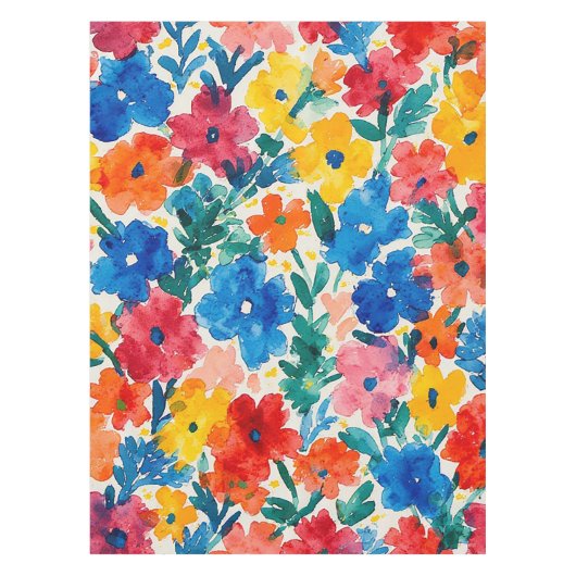 Maximalistisches florales Wasserfarbmuster Tischdecke (Vorderseite)