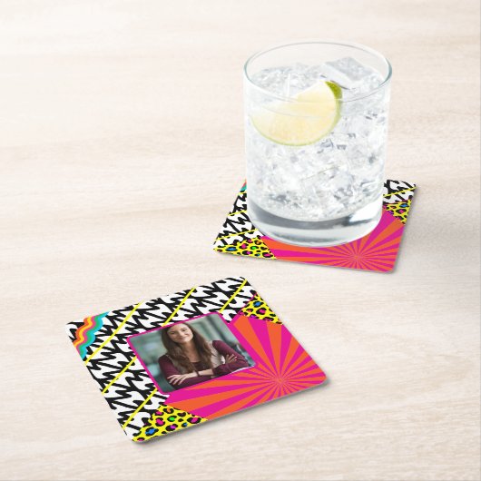 Maximalistisches Foto Muster farbenfroh Rechteckiger Pappuntersetzer (Vor Ort)