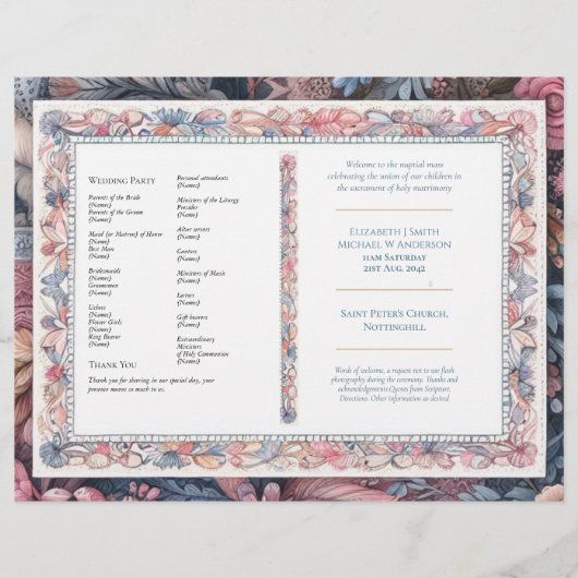 Maximalistisches Hochzeitsprogramm Shabby Chic Vin (Vorne)