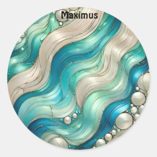 MAXIMUS ~ SHINY Blue White Abstrakt ~ Runder Aufkleber