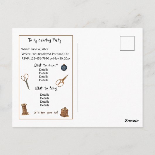 Maxine le Modiste Einladungsvorlage Postkarte (Rückseite)