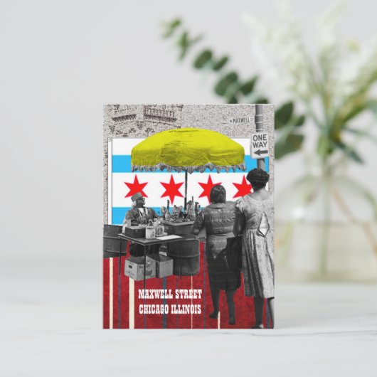 MAXWELL STREET CHICAGO ILLINOIS GEMISCHTER MEDIENK POSTKARTE (Stehend Vorderseite)