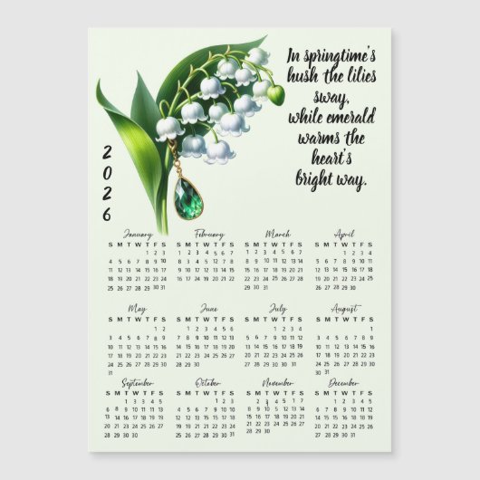 May Birth Flower & Stone Calendar Magnetkarte (Vorderseite)