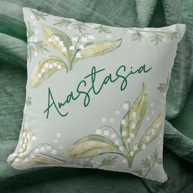 May Birth Month Daffodil Personalized Kissen (May birthday personalized custom name birth month flower lily of the valley hawthorn throw pillow)