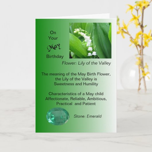 May Birthday Card - Lily of the Valley and Emerald Karte (Gelbe Blume)