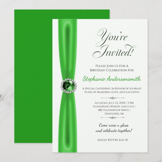 May Birthday Celebration - Green Emerald | Einladung (Vorne/Hinten)