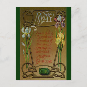 May Birthday Emerald and Irises Postkarte