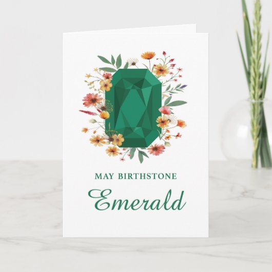May Birthstone Smarald Geburtstag mit Wildblumen Karte (Vorderseite)