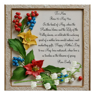 May blüht Hawthorn und Lily of the Valley Poster