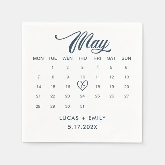 May Calendar Dark Blue Wedding Serviette (Vorderseite)
