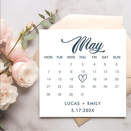 May Calendar Dark Blue Wedding Serviette