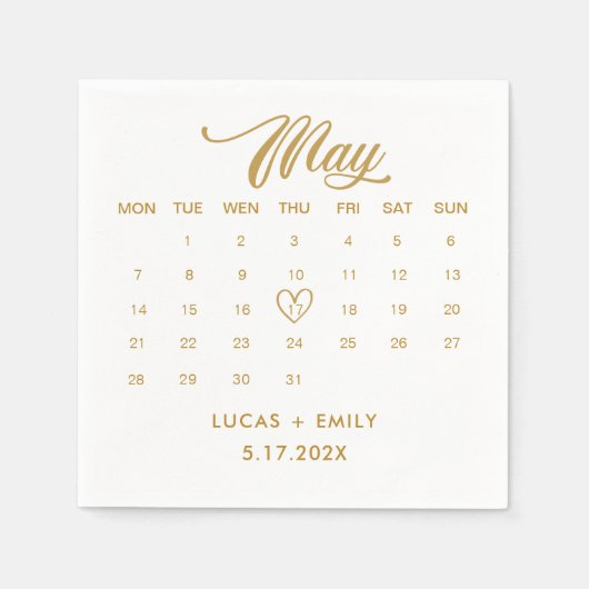 May Calendar Gold Wedding Serviette (Vorderseite)