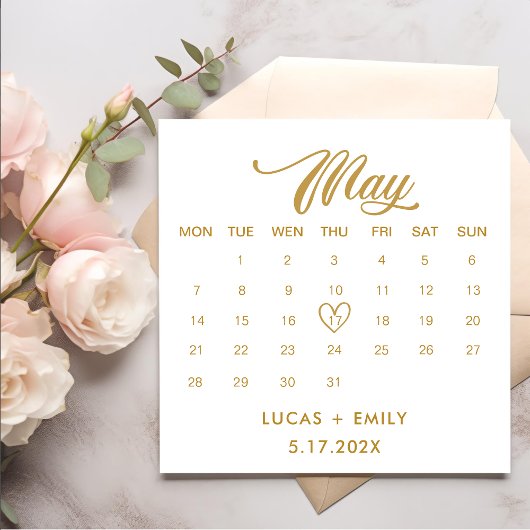 May Calendar Gold Wedding Serviette