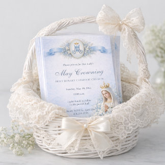 May Crowning Blessed Mary Blue Floral Einladung