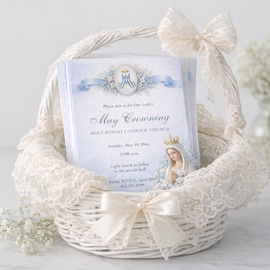 May Crowning Blessed Mary Blue Floral Einladung