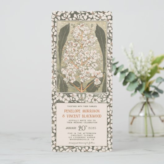 May Kastanien Blume - Vintage Wedding Einladung (Stehend Vorderseite)