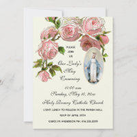 May Kroning Jungfrau Mary Religious Pink Roses