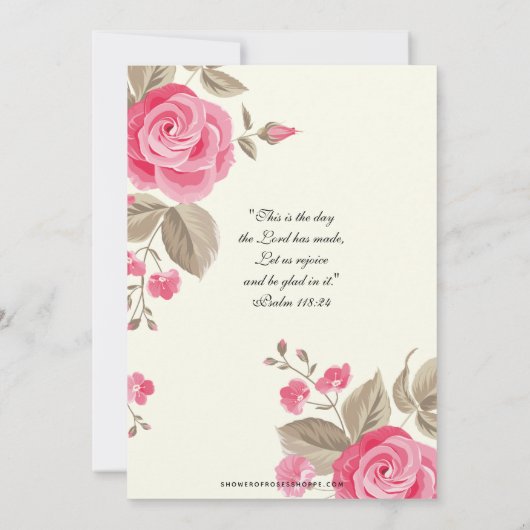 May Kroning Jungfrau Mary Scripture Pink Rose Einladung (Rückseite)