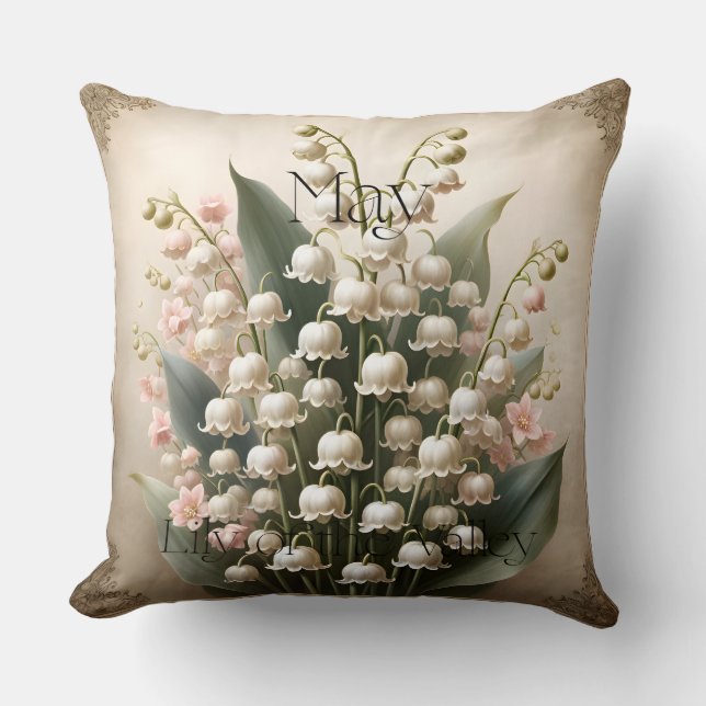 May Lily of the Valley Birth Flower Throw Pillow Kissen (Vorderseite)