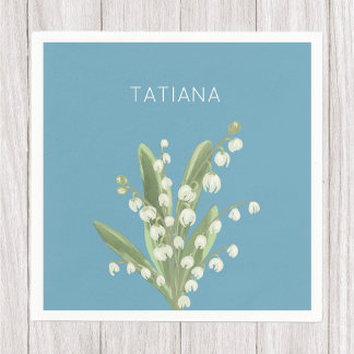 May Lily of the Valley Floral Bouquet Custom Name Serviette