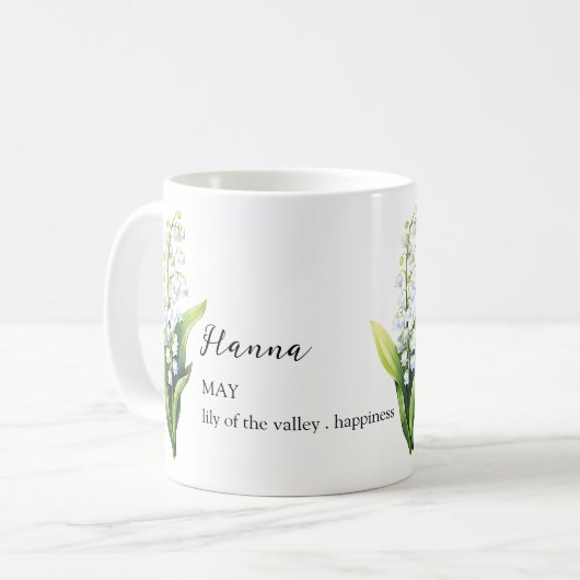 MAY LILY OF THE VALLEY GEBURH BLUME MONTH NAME KAFFEETASSE (Vorderseite Links)