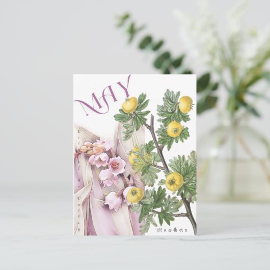 May Month Blume Lily of the Valley Hawthorn Extrav Postkarte (Stehend Vorderseite)