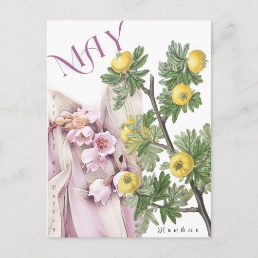 May Month Blume Lily of the Valley Hawthorn Extrav Postkarte (Vorderseite)