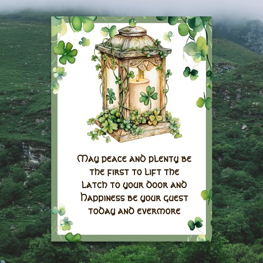 May Peace n Plenty Irish Blessing Shamrock Lantern Karte