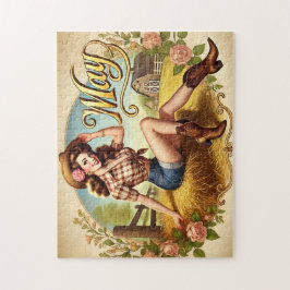 May Retro Country Cowgirl Western Pin-Up  Puzzle