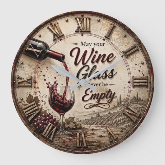May Your Wine Glass Never Be Empty Große Wanduhr (Vorderseite)