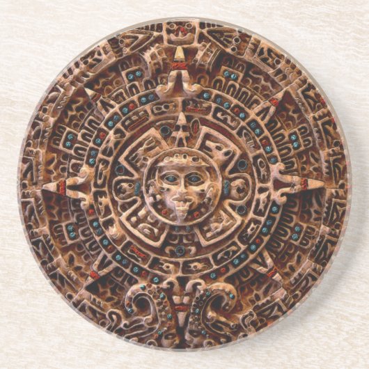 Maya, Aztec Sun Calendar Sandstone Untersetzer (Vorne)