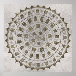 Maya Calendar Glyphen Goldene Textur auf Stein Poster