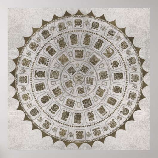 Maya Calendar Glyphen Goldene Textur auf Stein Poster (Vorne)