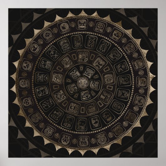 Maya Calendar Glyphen Pastel Gold auf braun Poster (Vorne)