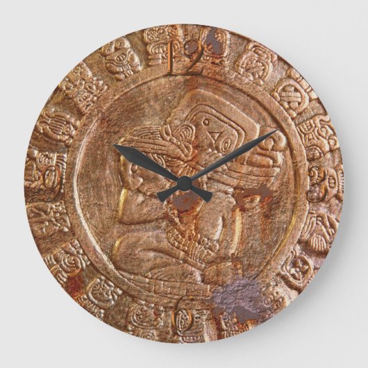 Maya Carved Metal Aztec Mexican Art History Clock Große Wanduhr (Vorderseite)